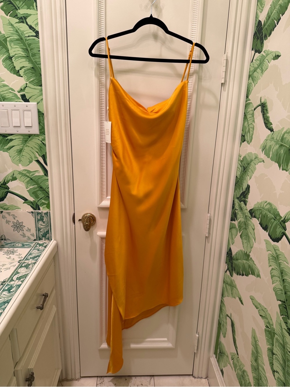 NWT Miss Circle New York Orange Cowl Neck Slip Midi Dress Size L